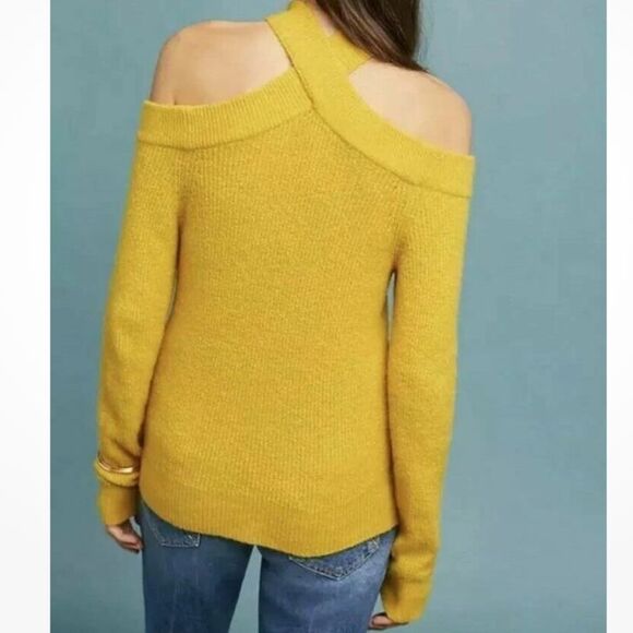 Moth by Anthropologie Crossover Neck Sweater Wool Alpaca Knit Mustard Yellow M - Picture 2 of 14